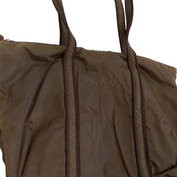 Prada Tessuto Nylon Zip Tote Bag – Chocolate Brown, Embroidered Logo + Tassel - Picture 12 of 15